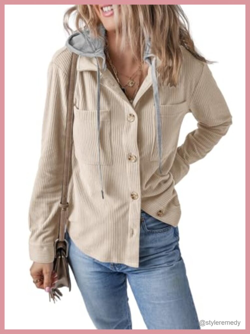 Corduroy Hooded Shacket Button Down Long Sleeve Casual Jacket